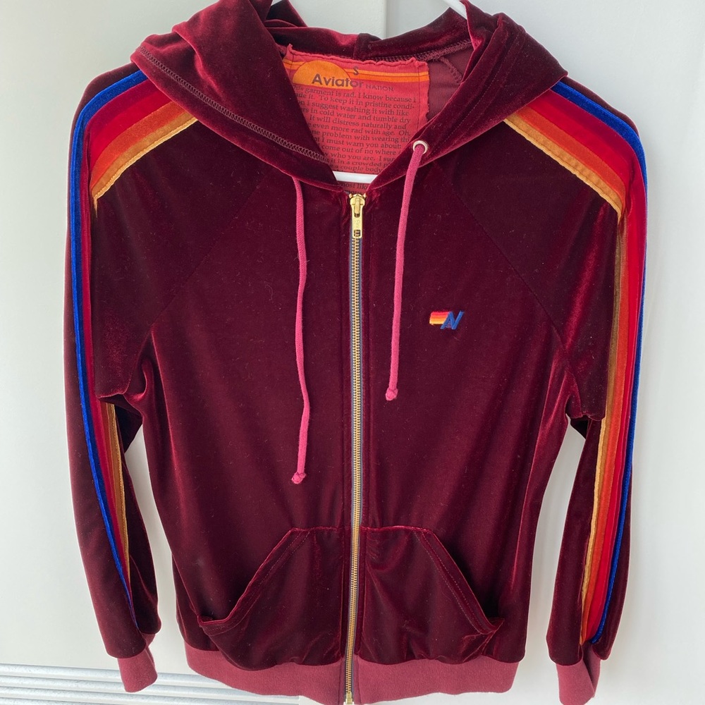 Aviator Nation zip up velour hoodie